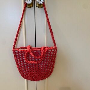 Madewell Red Crochet Tote Bag